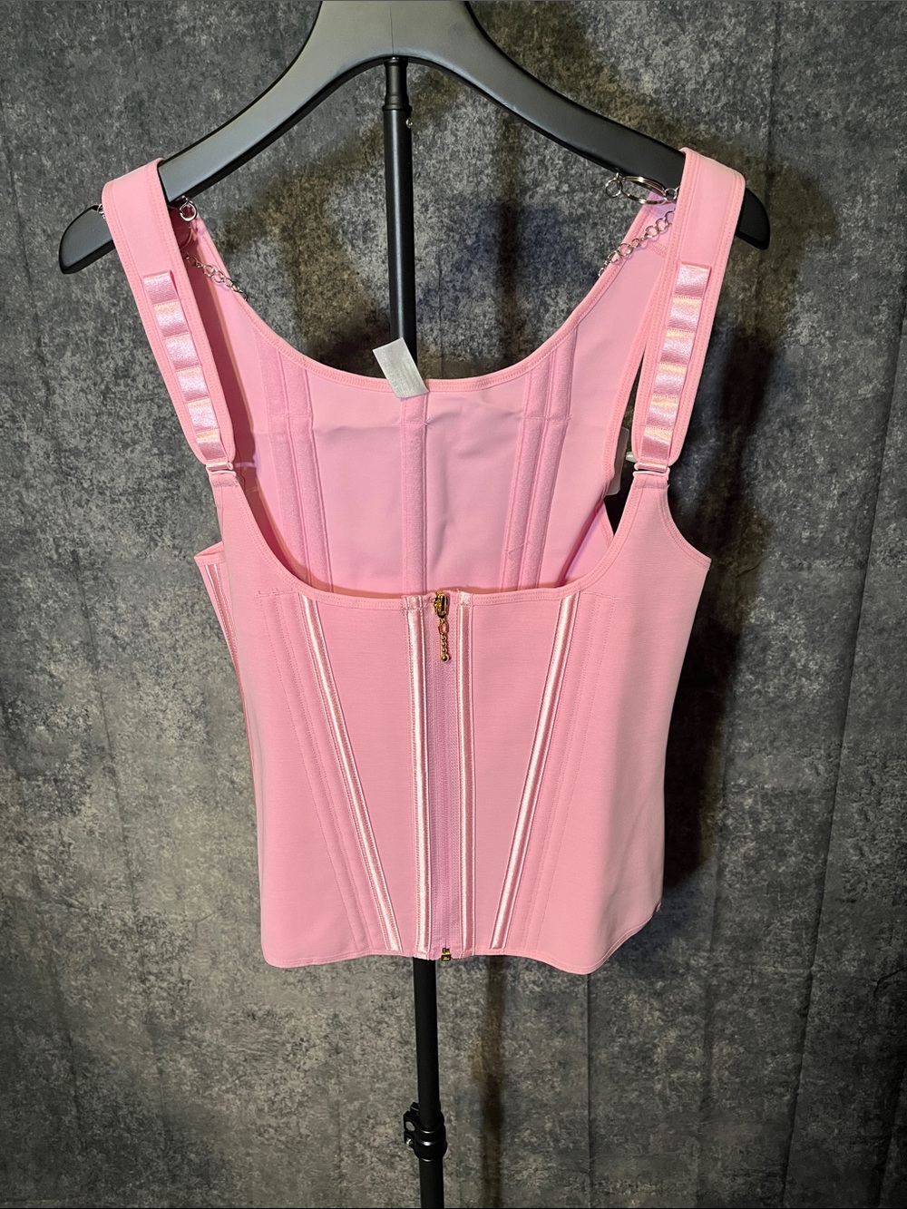 Women's Pink Structured Corset Tank Top with Adjustable Straps
